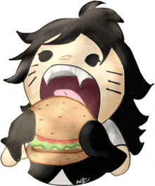 a cartoon drawing of a person eating a hamburger with the name hilly written on the bottom