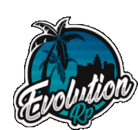 a logo for evolution rp with a palm tree in the middle