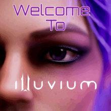 a picture of a woman with purple hair and the words welcome to iluviam on the bottom