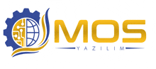 a logo for mos yazilim with a gear and a globe