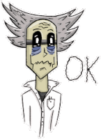 a cartoon drawing of a man in a lab coat with glasses and a crying face .