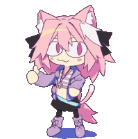 a cartoon drawing of a girl with pink hair and cat ears