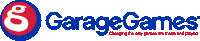 a blue and red logo for garage games