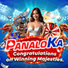 a woman is holding a wheel of fortune in front of a sign that says congratulations on winning majesties .