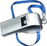 a silver whistle is attached to a blue lanyard