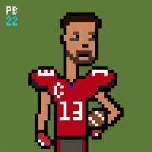 a pixel art drawing of a man wearing a red jersey with the number 13 on it