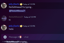 a screenshot of a conversation between jolly joans and reidanikeea21