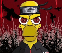 a cartoon of homer simpson wearing a headband with a leaf on it