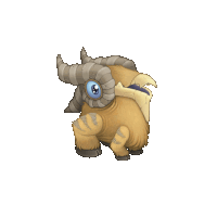 a cartoon of a ram with horns and a blue eye