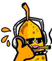 a cartoon of a banana wearing headphones smoking a cigar