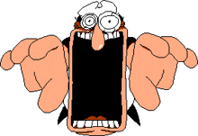 a pixel art drawing of a cartoon character with a large mouth