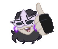 a drawing of a person wearing a purple mask and giving a thumbs up