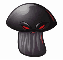 a cartoon drawing of a mushroom with a red eye