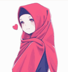 a drawing of a girl wearing a hijab with a heart behind her