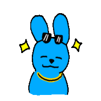 a blue bunny wearing sunglasses and a yellow necklace