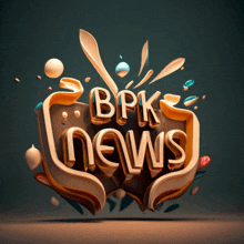 a 3d rendering of bpk news written in gold