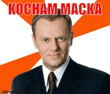 a man in a suit and tie with the words kocham macka on the top