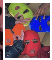 a group of people wearing ski masks in different colors