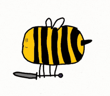 a drawing of a bee with a knife sticking out of it 's mouth