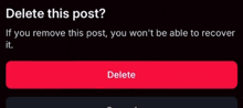 a screenshot of a delete this post screen on a phone .