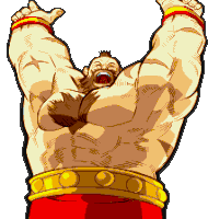 a pixel art drawing of a man with his arms up