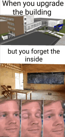 when you upgrade the building but you forget the inside is a meme