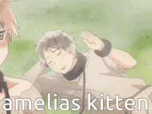 a cartoon of a man laying on the ground with the words " amelias kitten " on the bottom