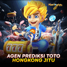 a poster for agen prediksi toto hongkong jitu with a boy holding a sword