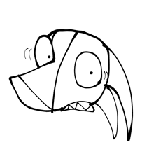 a black and white drawing of a cartoon character with a surprised look on his face