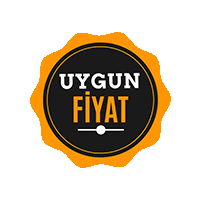 a logo that says uygun fiyat in a black and orange circle