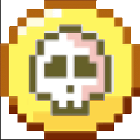 a pixel art of a skull on a yellow coin