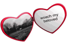 two heart shaped mirrors with the words woach my beloved