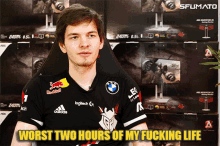 a man wearing a black shirt that says adidas on it