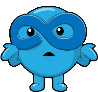 a blue cartoon character wearing a blue mask looks confused