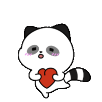 a cartoon panda bear is holding a red heart