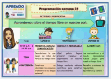 a poster for aprendo en casa shows a schedule of activities