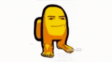 a yellow among us character is standing on its hind legs and looking at the camera .