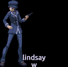 a pixel art of a person with the name lindsay on the bottom