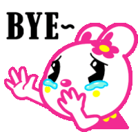 a cartoon of a bunny saying bye with tears running down her face