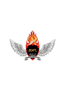 a logo for zeam 2k22-23 passion of performance shows a heart with flames and wings