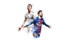 a painting of two soccer players one of whom is wearing a number 10 jersey