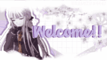 a picture of a girl with the words welcome written on it