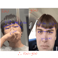 a picture of a man with glasses and a picture of a man with a mathematical equation on his face