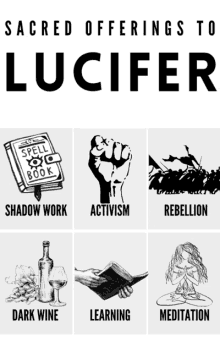 a poster with the words sacred offerings to lucifer on it