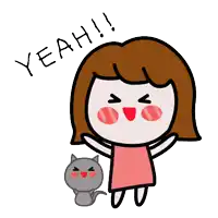 a cartoon of a girl and a cat with the words yeah written above them