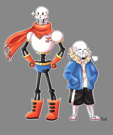 a drawing of papyrus and sans standing next to each other with the letters pndi on the bottom