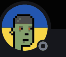 a pixel art illustration of a zombie with red eyes