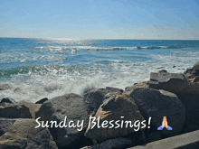 a picture of the ocean with the words sunday blessings on the bottom