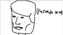 a black and white drawing of a man 's face with the words fazendo sexo below it