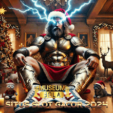 a poster with a man in armor and a santa hat says museum bola